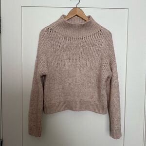 Lovers + Friends Sweater Womens Sz S Pink Chunky Knit Cropped Mock Neck Boho